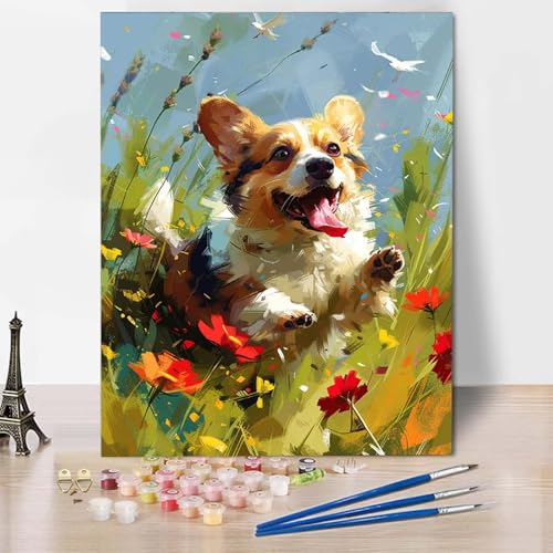 Malen Nach Zahlen Tier Malen Nach Zahlen Erwachsene Hund Painting by Numbers Adult Basteln Erwachsene, Mit 3 Pinseln und Acrylfarbe für Deko Wohnzimmer, Geschenke für Frauen 70 X 95 CM -CW25044W von HCWBDWOU