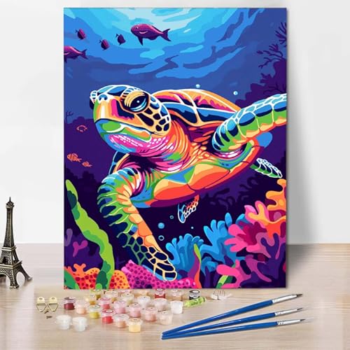 Malen Nach Zahlen Tier Malen Nach Zahlen Erwachsene Meeresschildkröten Painting by Numbers Adult Basteln Erwachsene, Mit 3 Pinseln und Acrylfarbe für Deko Wohnzimmer, Geschenke (30x40cm) -CW250475 von HCWBDWOU