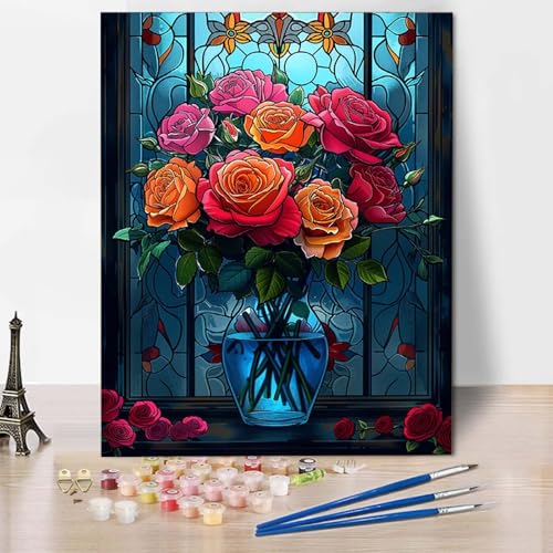Malen Nach Zahlen Vase Malen Nach Zahlen Erwachsene Blume Painting by Numbers Adult Basteln Erwachsene, Mit 3 Pinseln und Acrylfarbe für Deko Wohnzimmer, Geschenke für Frauen (100x135cm) -CW2504M4 von HCWBDWOU