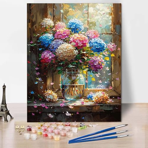Malen Nach Zahlen Vase Malen Nach Zahlen Erwachsene Blume Painting by Numbers Adult Basteln Erwachsene, Mit 3 Pinseln und Acrylfarbe für Deko Wohnzimmer, Geschenke für Frauen (70 x 95 cm) -CW25041W von HCWBDWOU