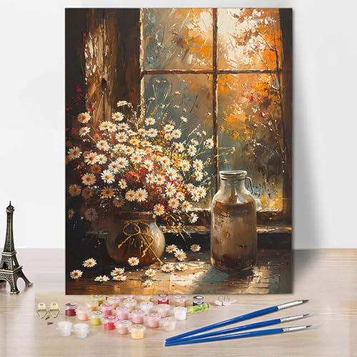 Malen Nach Zahlen Vase Malen Nach Zahlen Erwachsene Landschaft Painting by Numbers Adult Basteln Erwachsene, Mit 3 Pinseln und Acrylfarbe für Deko Wohnzimmer, Geschenke (70 x 95 cm) -CW2504S5PD1 von HCWBDWOU