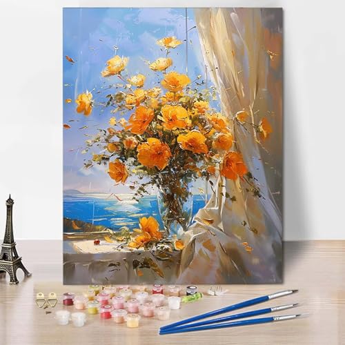 Malen Nach Zahlen Vase Malen Nach Zahlen Erwachsene Ozean Painting by Numbers Adult Basteln Erwachsene, Mit 3 Pinseln und Acrylfarbe für Deko Wohnzimmer, Geschenke für Frauen (70 x 95 cm) -CW2504G2 von HCWBDWOU