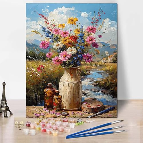 Malen Nach Zahlen Vase Malen Nach Zahlen Erwachsene Wolke Painting by Numbers Adult Basteln Erwachsene, Mit 3 Pinseln und Acrylfarbe für Deko Wohnzimmer, Geschenke für Frauen (70 x 95 cm) -CW2504O3 von HCWBDWOU
