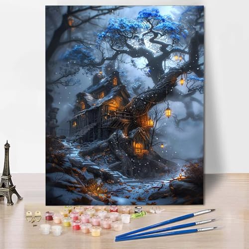 Malen Nach Zahlen Wald Malen Nach Zahlen Erwachsene Häuser Painting by Numbers Adult Basteln Erwachsene, Mit 3 Pinseln und Acrylfarbe für Deko Wohnzimmer, Geschenke für Frauen (100x135cm) -CW25043R von HCWBDWOU