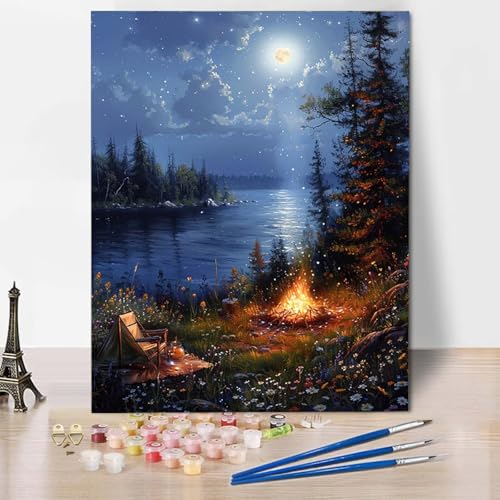 Malen Nach Zahlen Wald Malen Nach Zahlen Erwachsene Sternenhimmel Painting by Numbers Adult Basteln Erwachsene, Mit 3 Pinseln und Acrylfarbe für Deko Wohnzimmer, Geschenke 70 X 95 CM -CW25045UX von HCWBDWOU