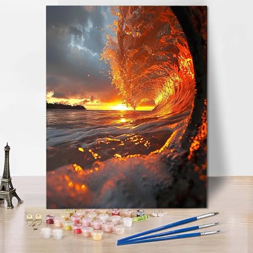 Malen Nach Zahlen Wellen Malen Nach Zahlen Erwachsene Sonnenuntergang Painting by Numbers Adult Basteln Erwachsene, Mit 3 Pinseln und Acrylfarbe für Deko Wohnzimmer, Geschenke (70 x 95 cm) -CW250442 von HCWBDWOU