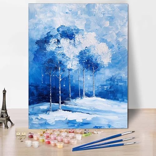 Malen Nach Zahlen Winter Malen Nach Zahlen Erwachsene Baum Painting by Numbers Adult Basteln Erwachsene, Mit 3 Pinseln und Acrylfarbe für Deko Wohnzimmer, Geschenke für Frauen 100 x 135 cm -CW25042C von HCWBDWOU