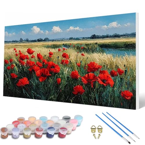 Mohn Malen Nach Zahlen Erwachsene, Malen Nach Zahlen Landschaft Paint by Numbers Adult Muster Basteln Erwachsene Anfänger für Deko Wohnzimmer, Wanddeko, Geschenke für Frauen 70 x 140 cm -hcw25077Y von HCWBDWOU
