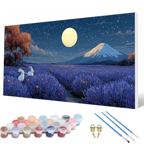 Mond Malen Nach Zahlen Erwachsene, Malen Nach Zahlen Kaninchen Paint by Numbers Adult Muster Basteln Erwachsene Anfänger für Zimmer Deko Wohnzimmer, Wanddeko, Geschenke für Frauen 50X100 CM -hcw2507MG von HCWBDWOU