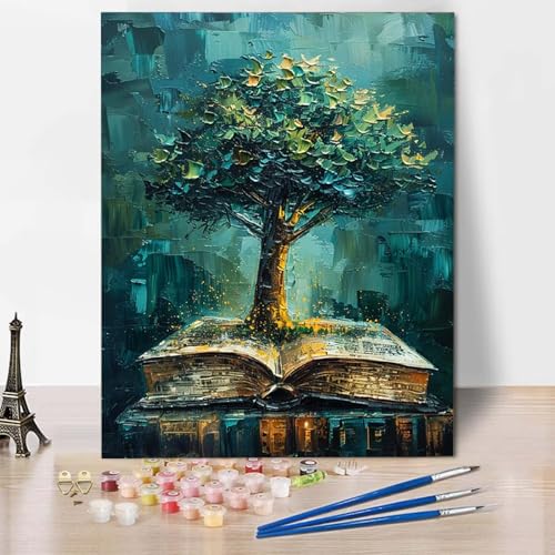 Paint by Numbers Baum des Lebens Malen Nach Zahlen Landschaft Malen Nach Zahlen Anfänger DIY Handgemalt Ölgemälde Leinwand Kits mit 3 Pinseln und Acrylfarbe für Wanddeko, Geschenk 70 x 95 cm -CW250472 von HCWBDWOU