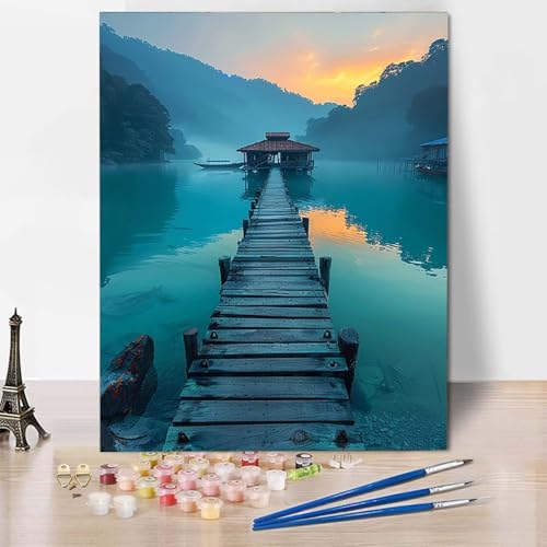 Paint by Numbers Berg Malen Nach Zahlen Landschaft Malen Nach Zahlen Anfänger DIY Handgemalt Ölgemälde Leinwand Kits mit 3 Pinseln und Acrylfarbe für Wanddeko, Geschenk für Frauen 70 x 95 cm -CW25040Z von HCWBDWOU