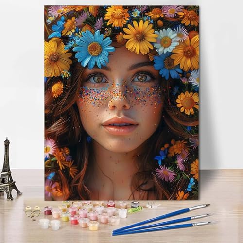 Paint by Numbers Blume Malen Nach Zahlen Frau Malen Nach Zahlen Anfänger DIY Handgemalt Ölgemälde Leinwand Kits mit 3 Pinseln und Acrylfarbe für Wanddeko, Geschenk für Frauen 50 x 65 cm -CW25047W von HCWBDWOU