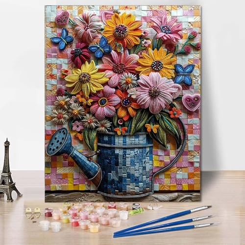 Paint by Numbers Blume Malen Nach Zahlen Kunst Malen Nach Zahlen Anfänger DIY Handgemalt Ölgemälde Leinwand Kits mit 3 Pinseln und Acrylfarbe für Wanddeko, Geschenk für Frauen (20x30cm) -CW2504I8 von HCWBDWOU