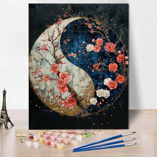 Paint by Numbers Blume Malen Nach Zahlen Kunst Malen Nach Zahlen Anfänger DIY Handgemalt Ölgemälde Leinwand Kits mit 3 Pinseln und Acrylfarbe für Wanddeko, Geschenk für Frauen (70x95cm) -CW250421 von HCWBDWOU