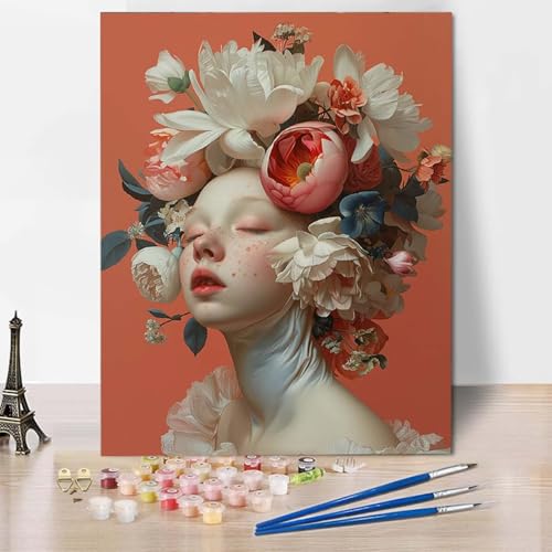 Paint by Numbers Blume Malen Nach Zahlen Kunst Malen Nach Zahlen Anfänger DIY Handgemalt Ölgemälde Leinwand Kits mit 3 Pinseln und Acrylfarbe für Wanddeko, Geschenk für Frauen 70 x 95 cm -CW2504A6 von HCWBDWOU