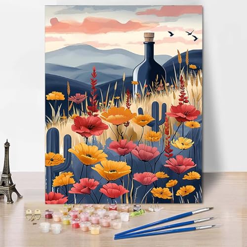 Paint by Numbers Blume Malen Nach Zahlen Landschaft Malen Nach Zahlen Anfänger DIY Handgemalt Ölgemälde Leinwand Kits mit 3 Pinseln und Acrylfarbe für Wanddeko, Geschenk 20 x 30 cm -CW2504HQE8D von HCWBDWOU