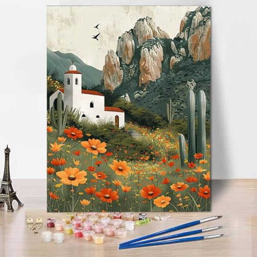 Paint by Numbers Blume Malen Nach Zahlen Landschaft Malen Nach Zahlen Anfänger DIY Handgemalt Ölgemälde Leinwand Kits mit 3 Pinseln und Acrylfarbe für Wanddeko, Geschenk für Frauen (40x50cm) -CW2504RG von HCWBDWOU
