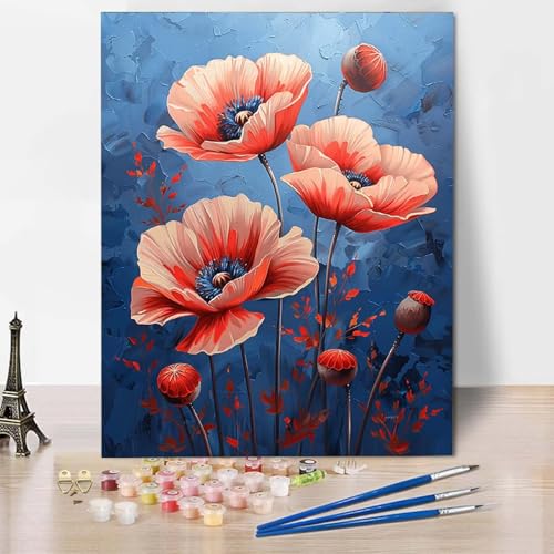 Paint by Numbers Blume Malen Nach Zahlen Mohn Malen Nach Zahlen Anfänger DIY Handgemalt Ölgemälde Leinwand Kits mit 3 Pinseln und Acrylfarbe für Wanddeko, Geschenk für Frauen 70 x 95 cm -CW25049Z Paint by Numbers Blume Malen Nach Zahlen Mohn Malen Nach Zahlen Anfänger DIY Handgemalt Ölgemälde Leinwand Kits mit 3 Pinseln und Acrylfarbe für Wanddeko, Geschenk für Frauen 70 x 95 cm -CW25049Z von HCWBDWOU