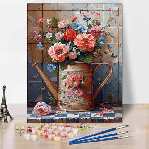 Paint by Numbers Blume Malen Nach Zahlen Schmetterling Malen Nach Zahlen Anfänger DIY Handgemalt Ölgemälde Leinwand Kits mit 3 Pinseln und Acrylfarbe für Wanddeko, Geschenk (70x95cm) -CW250494C von HCWBDWOU