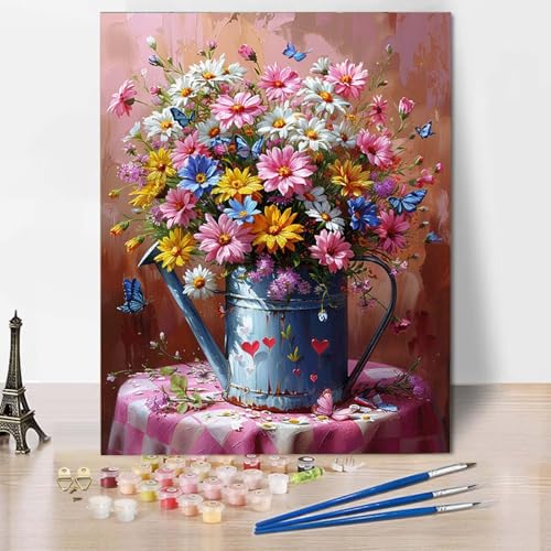 Paint by Numbers Blume Malen Nach Zahlen Schmetterling Malen Nach Zahlen Anfänger DIY Handgemalt Ölgemälde Leinwand Kits mit 3 Pinseln und Acrylfarbe für Wanddeko, Geschenk (70x95cm) -CW2504AOU von HCWBDWOU