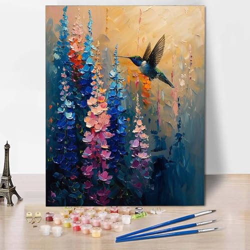 Paint by Numbers Blume Malen Nach Zahlen Vogel Malen Nach Zahlen Anfänger DIY Handgemalt Ölgemälde Leinwand Kits mit 3 Pinseln und Acrylfarbe für Wanddeko, Geschenk für Frauen (70x95cm) -CW25042Z von HCWBDWOU