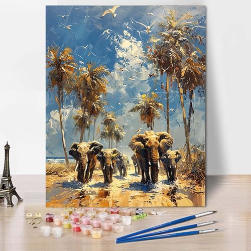 Paint by Numbers Elefant Malen Nach Zahlen Himmel Malen Nach Zahlen Anfänger DIY Handgemalt Ölgemälde Leinwand Kits mit 3 Pinseln und Acrylfarbe für Wanddeko, Geschenk für Frauen (70x95cm) -CW2504EE von HCWBDWOU