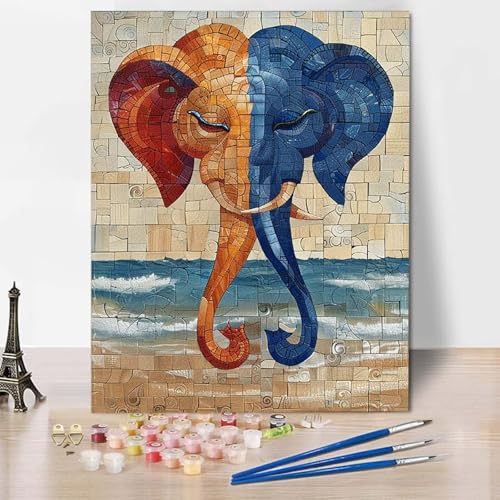 Paint by Numbers Elefant Malen Nach Zahlen Ozean Malen Nach Zahlen Anfänger DIY Handgemalt Ölgemälde Leinwand Kits mit 3 Pinseln und Acrylfarbe für Wanddeko, Geschenk für Frauen (70x95cm) -CW2504G5 von HCWBDWOU