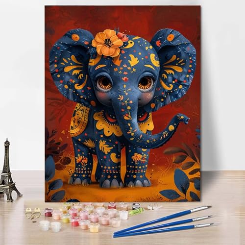 Paint by Numbers Elefant Malen Nach Zahlen Tier Malen Nach Zahlen Anfänger DIY Handgemalt Ölgemälde Leinwand Kits mit 3 Pinseln und Acrylfarbe für Wanddeko, Geschenk für Frauen 70 x 95 cm -CW25042S von HCWBDWOU