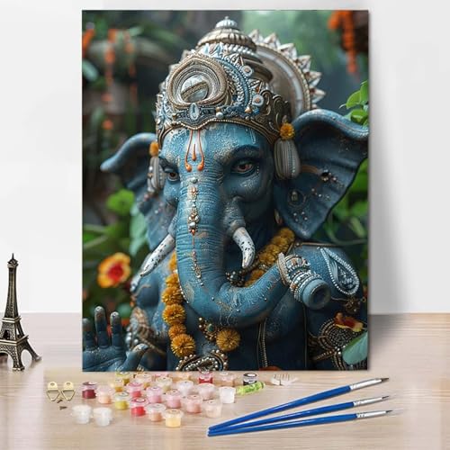 Paint by Numbers Elefant Malen Nach Zahlen Zen Malen Nach Zahlen Anfänger DIY Handgemalt Ölgemälde Leinwand Kits mit 3 Pinseln und Acrylfarbe für Wanddeko, Geschenk für Frauen 40 X 60 CM -CW2504OW von HCWBDWOU