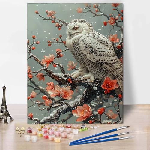 Paint by Numbers Eule Malen Nach Zahlen Blume Malen Nach Zahlen Anfänger DIY Handgemalt Ölgemälde Leinwand Kits mit 3 Pinseln und Acrylfarbe für Wanddeko, Geschenk für Frauen 70 x 95 cm -CW25043X von HCWBDWOU