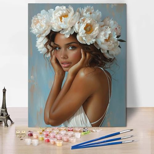 Paint by Numbers Frau Malen Nach Zahlen Blume Malen Nach Zahlen Anfänger DIY Handgemalt Ölgemälde Leinwand Kits mit 3 Pinseln und Acrylfarbe für Wanddeko, Geschenk für Frauen (70x95cm) -CW2504YY von HCWBDWOU