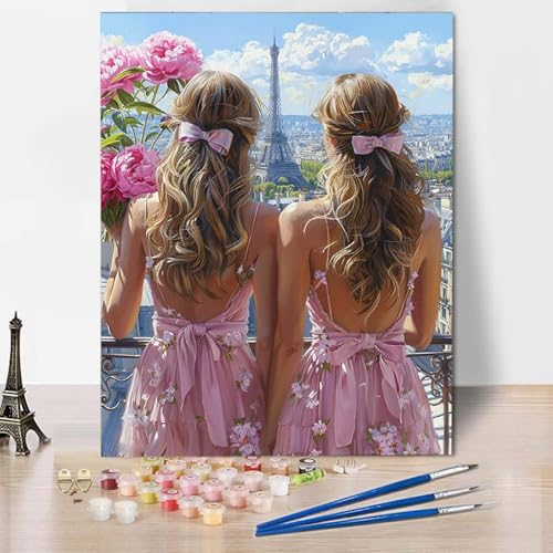Paint by Numbers Frau Malen Nach Zahlen Eiffelturm Malen Nach Zahlen Anfänger DIY Handgemalt Ölgemälde Leinwand Kits mit 3 Pinseln und Acrylfarbe für Wanddeko, Geschenk für Frauen (70x95cm) -CW250430 von HCWBDWOU