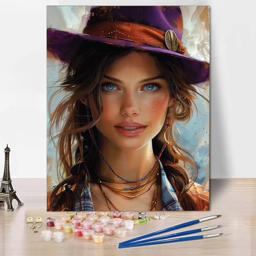 Paint by Numbers Frau Malen Nach Zahlen Kunst Malen Nach Zahlen Anfänger DIY Handgemalt Ölgemälde Leinwand Kits mit 3 Pinseln und Acrylfarbe für Wanddeko, Geschenk für Frauen (40 x 60 cm) -CW25045X von HCWBDWOU