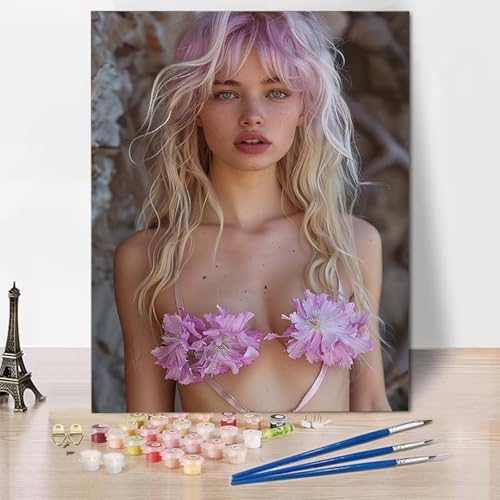 Paint by Numbers Frau Malen Nach Zahlen Sexy Malen Nach Zahlen Anfänger DIY Handgemalt Ölgemälde Leinwand Kits mit 3 Pinseln und Acrylfarbe für Wanddeko, Geschenk für Frauen (70x95cm) -CW25044D von HCWBDWOU