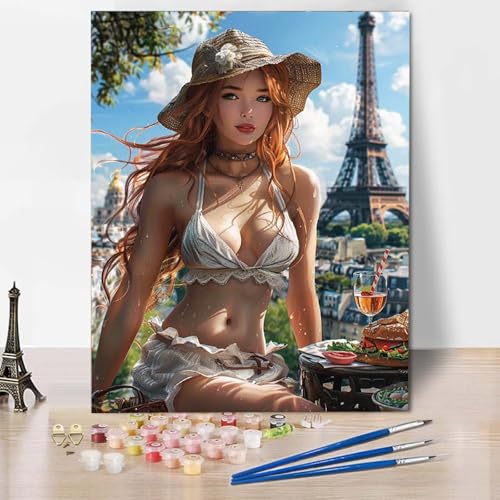 Paint by Numbers Frau Malen Nach Zahlen Sexy Malen Nach Zahlen Anfänger DIY Handgemalt Ölgemälde Leinwand Kits mit 3 Pinseln und Acrylfarbe für Wanddeko, Geschenk für Frauen (70x95cm) -CW25045Z von HCWBDWOU
