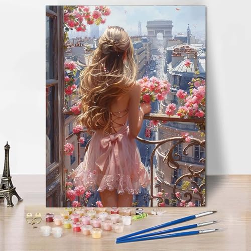 Paint by Numbers Frau Malen Nach Zahlen Stadt Malen Nach Zahlen Anfänger DIY Handgemalt Ölgemälde Leinwand Kits mit 3 Pinseln und Acrylfarbe für Wanddeko, Geschenk für Frauen (70x95cm) -CW2504W9 von HCWBDWOU