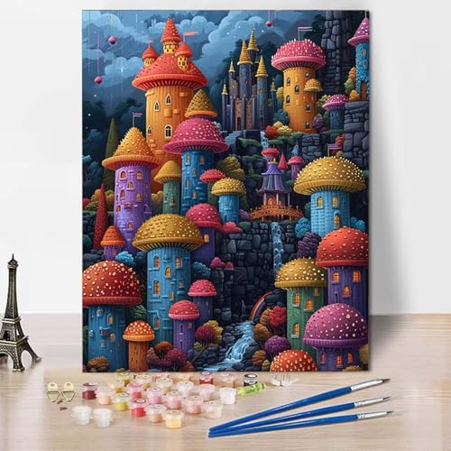 Paint by Numbers Häuser Malen Nach Zahlen Traum Malen Nach Zahlen Anfänger DIY Handgemalt Ölgemälde Leinwand Kits mit 3 Pinseln und Acrylfarbe für Wanddeko, Geschenk für Frauen (70x95cm) -CW25047U von HCWBDWOU