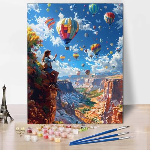 Paint by Numbers Heißluftballon Malen Nach Zahlen Landschaft Malen Nach Zahlen Anfänger DIY Handgemalt Ölgemälde Leinwand Kits mit 3 Pinseln und Acrylfarbe für Wanddeko, Geschenk (70x95cm) -CW250485 von HCWBDWOU
