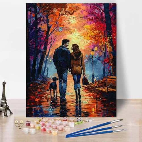 Paint by Numbers Herbst Malen Nach Zahlen Paar Malen Nach Zahlen Anfänger DIY Handgemalt Ölgemälde Leinwand Kits mit 3 Pinseln und Acrylfarbe für Wanddeko, Geschenk für Frauen (70x95cm) -CW2504V4 von HCWBDWOU
