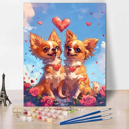 Paint by Numbers Hund Malen Nach Zahlen Liebe Malen Nach Zahlen Anfänger DIY Handgemalt Ölgemälde Leinwand Kits mit 3 Pinseln und Acrylfarbe für Wanddeko, Geschenk für Frauen (100 x 135 cm) -CW2504D0 von HCWBDWOU
