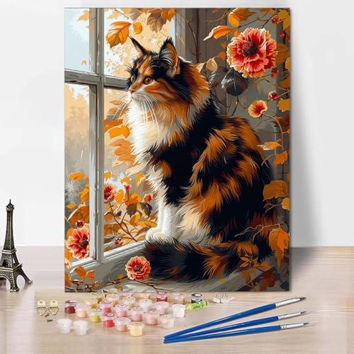 Paint by Numbers Katze Malen Nach Zahlen Blume Malen Nach Zahlen Anfänger DIY Handgemalt Ölgemälde Leinwand Kits mit 3 Pinseln und Acrylfarbe für Wanddeko, Geschenk für Frauen 30 X 40 CM -CW2504J3 Paint by Numbers Katze Malen Nach Zahlen Blume Malen Nach Zahlen Anfänger DIY Handgemalt Ölgemälde Leinwand Kits mit 3 Pinseln und Acrylfarbe für Wanddeko, Geschenk für Frauen 30 X 40 CM -CW2504J3 von HCWBDWOU