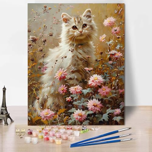 Paint by Numbers Katze Malen Nach Zahlen Blume Malen Nach Zahlen Anfänger DIY Handgemalt Ölgemälde Leinwand Kits mit 3 Pinseln und Acrylfarbe für Wanddeko, Geschenk für Frauen 70 x 95 cm -CW250452 Paint by Numbers Katze Malen Nach Zahlen Blume Malen Nach Zahlen Anfänger DIY Handgemalt Ölgemälde Leinwand Kits mit 3 Pinseln und Acrylfarbe für Wanddeko, Geschenk für Frauen 70 x 95 cm -CW250452 von HCWBDWOU