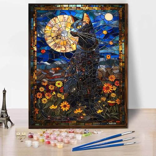 Paint by Numbers Katze Malen Nach Zahlen Kunst Malen Nach Zahlen Anfänger DIY Handgemalt Ölgemälde Leinwand Kits mit 3 Pinseln und Acrylfarbe für Wanddeko, Geschenk für Frauen 40 x 50 cm -CW2504G6 von HCWBDWOU