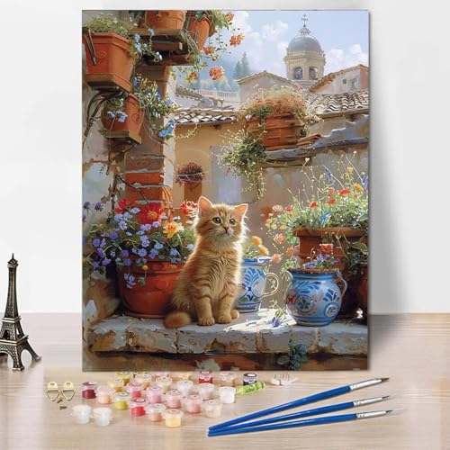 Paint by Numbers Katze Malen Nach Zahlen Landschaft Malen Nach Zahlen Anfänger DIY Handgemalt Ölgemälde Leinwand Kits mit 3 Pinseln und Acrylfarbe für Wanddeko, Geschenk (40 x 60 cm) -CW2504V3S von HCWBDWOU