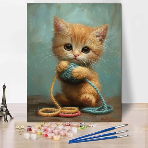 Paint by Numbers Katze Malen Nach Zahlen Tier Malen Nach Zahlen Anfänger DIY Handgemalt Ölgemälde Leinwand Kits mit 3 Pinseln und Acrylfarbe für Wanddeko, Geschenk für Frauen 70 x 95 cm -CW2504V7 von HCWBDWOU
