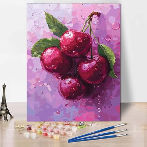 Paint by Numbers Kirsche Malen Nach Zahlen Tier Malen Nach Zahlen Anfänger DIY Handgemalt Ölgemälde Leinwand Kits mit 3 Pinseln und Acrylfarbe für Wanddeko, Geschenk für Frauen (70x95cm) -CW25047R von HCWBDWOU