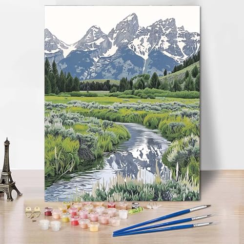 Paint by Numbers Landschaft Malen Nach Zahlen Anlage Malen Nach Zahlen Anfänger DIY Handgemalt Ölgemälde Leinwand Kits mit 3 Pinseln und Acrylfarbe für Wanddeko, Geschenk (60 x 80 cm) -CW2504YO von HCWBDWOU