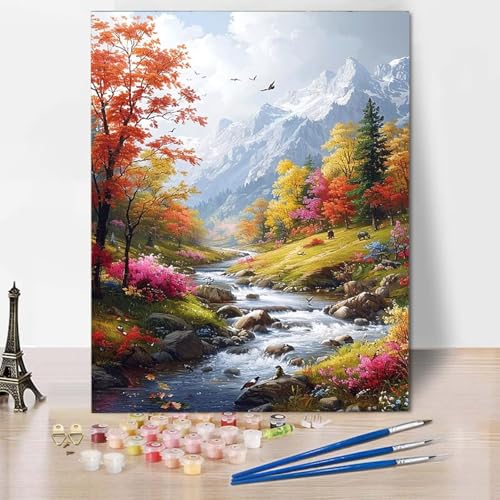 Paint by Numbers Landschaft Malen Nach Zahlen Baum Malen Nach Zahlen Anfänger DIY Handgemalt Ölgemälde Leinwand Kits mit 3 Pinseln und Acrylfarbe für Wanddeko, Geschenk für Frauen (40x50cm) -CW25040U von HCWBDWOU