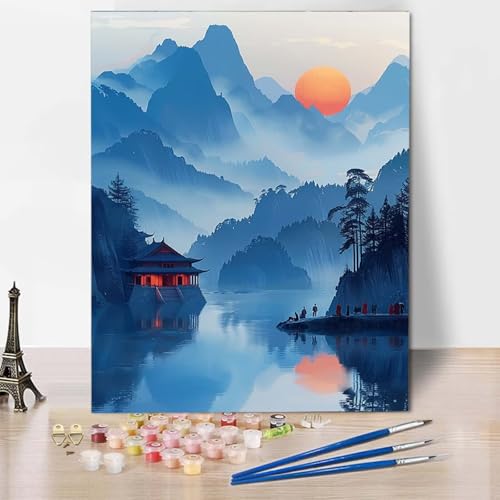 Paint by Numbers Landschaft Malen Nach Zahlen Berg Malen Nach Zahlen Anfänger DIY Handgemalt Ölgemälde Leinwand Kits mit 3 Pinseln und Acrylfarbe für Wanddeko, Geschenk für Frauen (50x65cm) -CW2504NN von HCWBDWOU