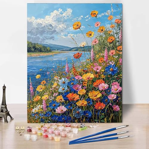 Paint by Numbers Landschaft Malen Nach Zahlen Blume Malen Nach Zahlen Anfänger DIY Handgemalt Ölgemälde Leinwand Kits mit 3 Pinseln und Acrylfarbe für Wanddeko, Geschenk (30 x 40 cm) -CW25040I5 von HCWBDWOU